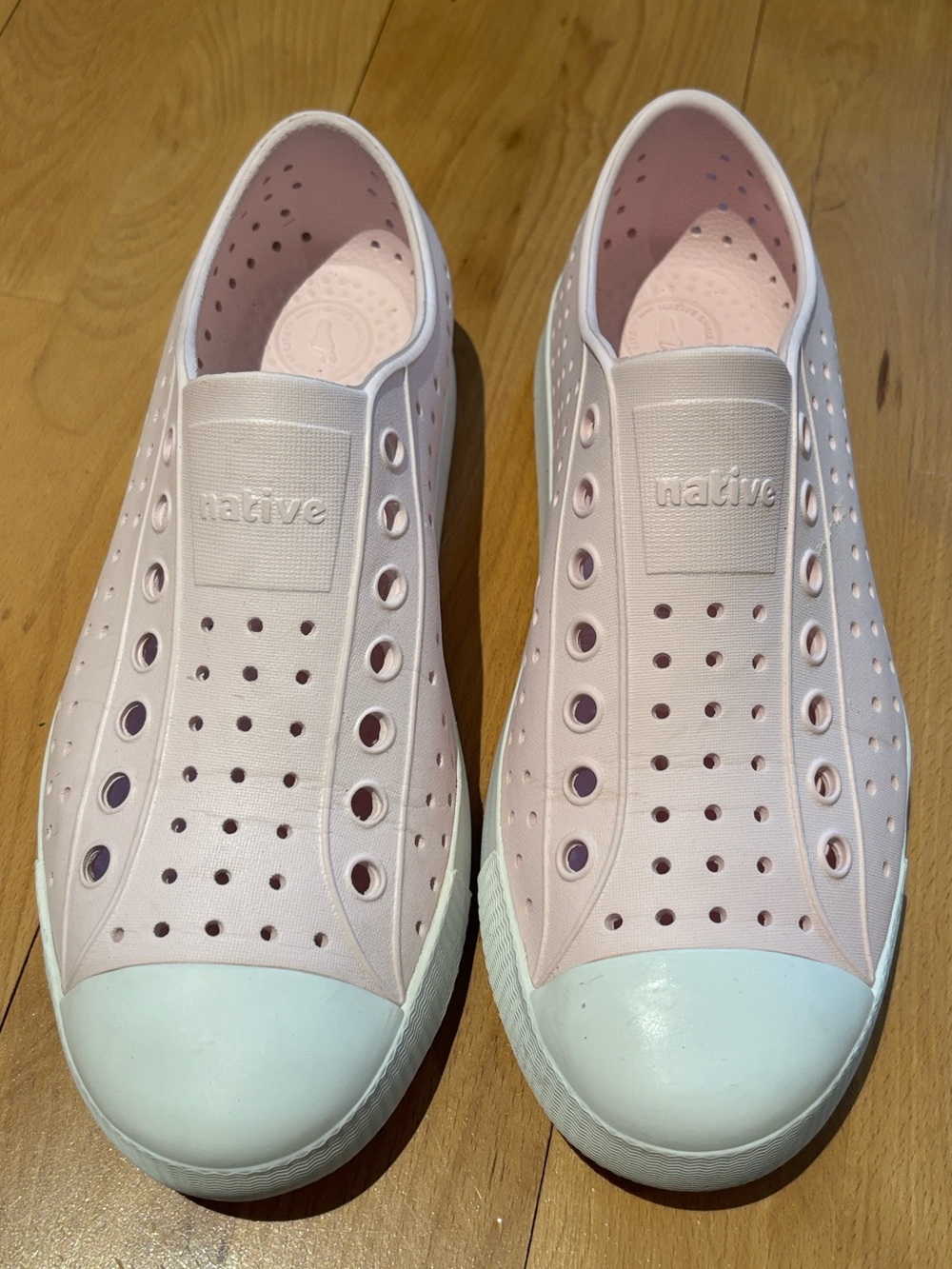 Native Jefferson Slip-On Sneakers in Light Pink and White